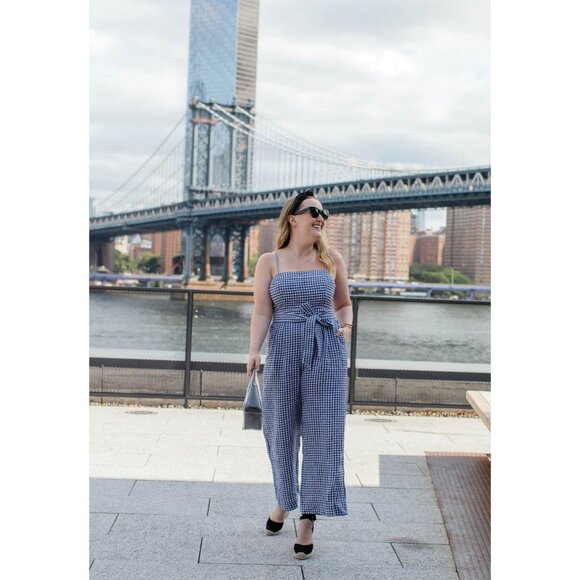 NWT J.Crew Tie-waist Linen Jumpsuit in Navy White Gingham Belted 1-Piece 4 - Picture 13 of 14